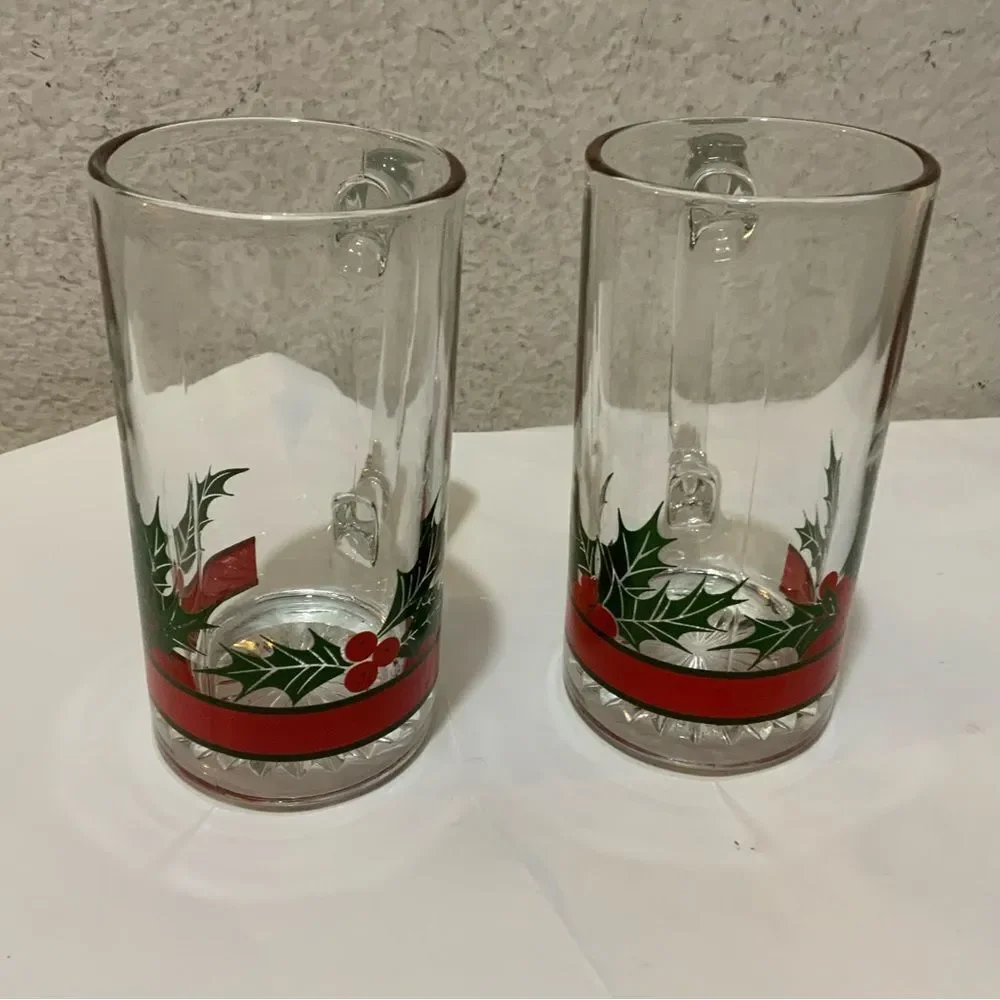 2 Holly Berry Beer Mug Stein 5.5